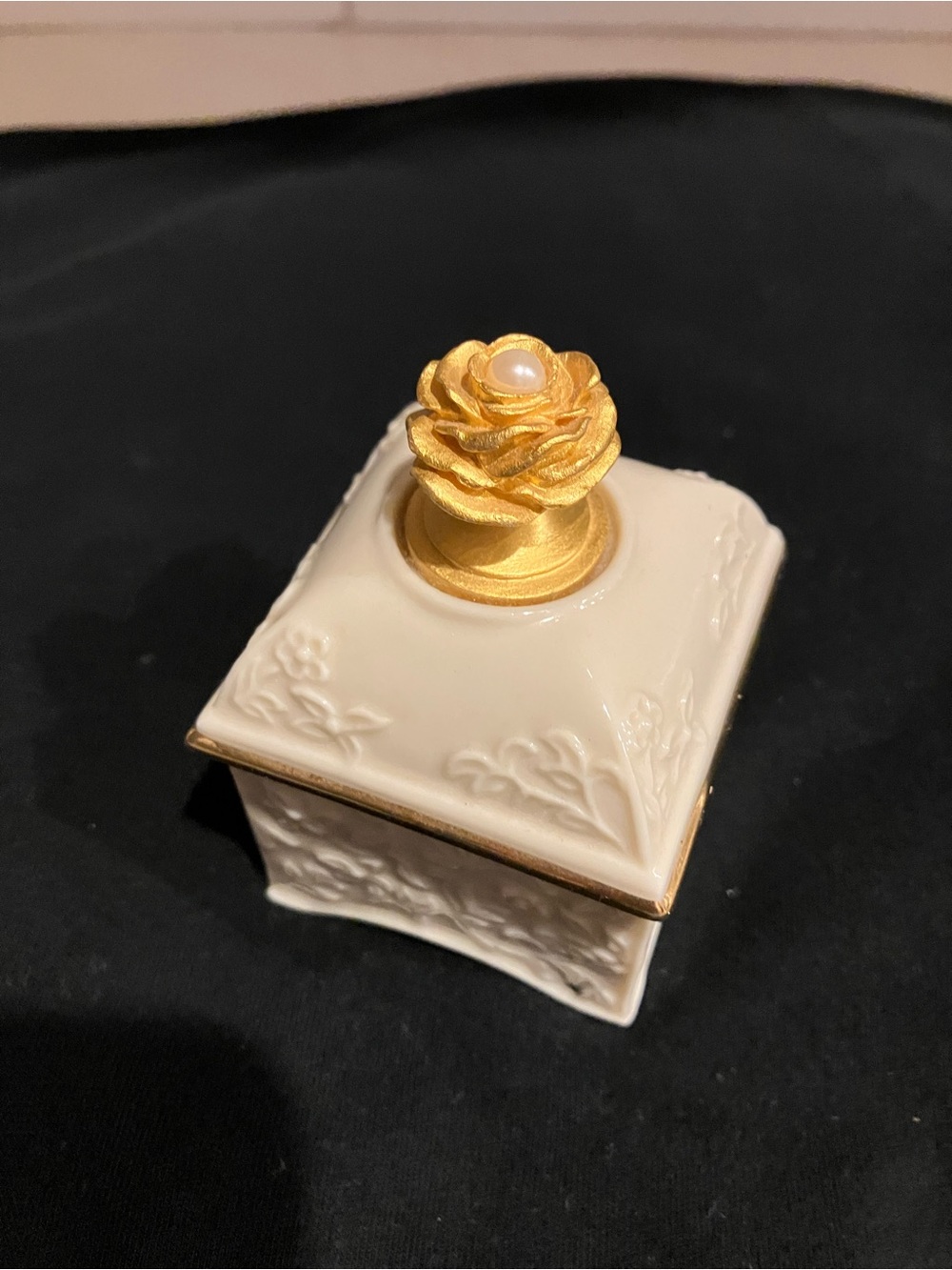 Lenox pearl stone June Birthstone Trinket Box with Gold Script